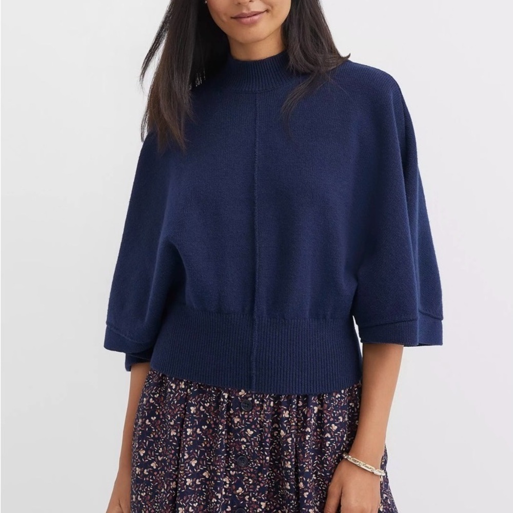 Loft navy mock neck cape sweater, large
